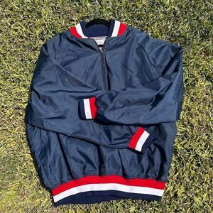 Vintage Stripes Plus Men's XL Blue 1/4 Zip Pullover Jacket Red & White Stripes